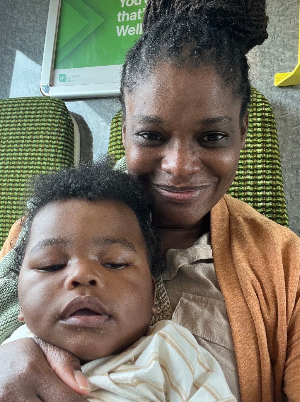 B-Effect guest Katrice Williams on a photo with her son Gabriel sitting in a train